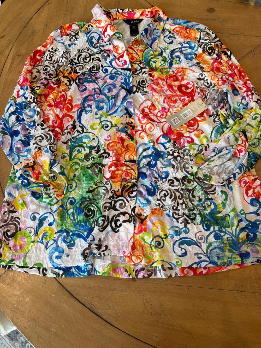 Ali Miles Colorful Button Front Top 1X. NWT.